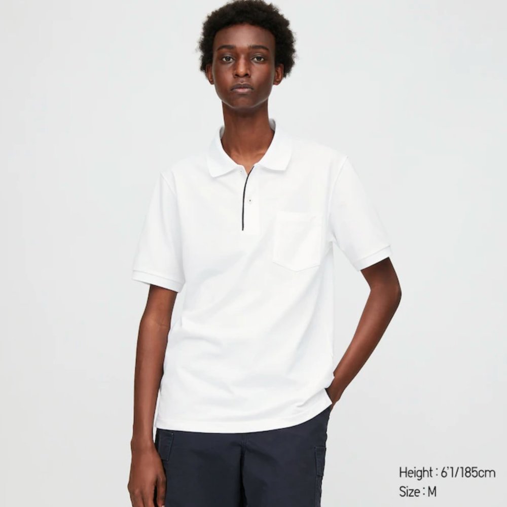 BNWT Uniqlo Dry Pique Pocket Polo with Collar Stripe, White, XS